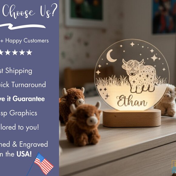 Highland Cow Night Light – Personalized LED Baby Shower Gift - Picture 4 of 8